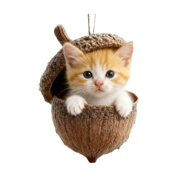 Forest Animal Acorn Ornaments Animal Decoration, 2D Forest Animals Ornaments for Christmas Tree, Holiday Decor with Kitten, Bunny, Hedgehog and Fox Design, Hanging Ornament for Home Decor