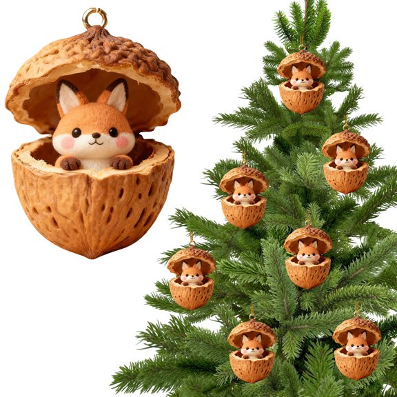 Forest Animal Acorn Ornaments, Animal Ornaments for Christmas Tree, Christmas Acrylic Ornaments 2D Animal Shapes Holiday Decorations Gift for Animal Lovers (Fox)