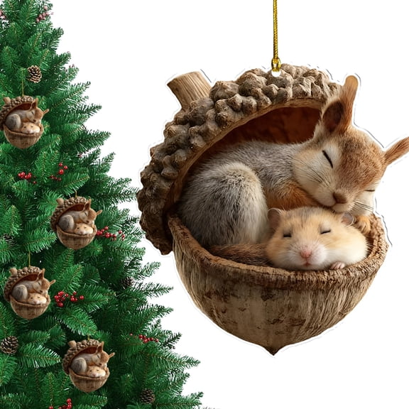 Forest Animal Acorn Ornaments, Animal Ornaments for Woodland Christmas Tree, Forest Animal Acorn Decoration, for Animals Lovers Gifts, 2D Acrylic Hanging Ornament Home Party Décor