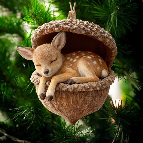 Forest Animal Acorn Ornament 2D Personalized Woodland Creature Hanging Decor Christmas Tree Pendant Pine Cone Animal Ornament Meaningful Gifts for Family & Friends, Acrylic Flat Home Decor (Elk)