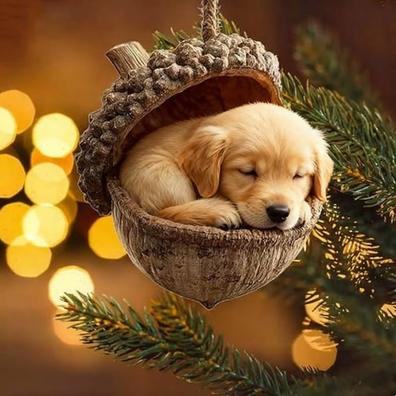 Forest Animal Acorn Ornaments Cozy Christmas Dogs Ornaments Xmas Tree Decor, Personalized Pine Cone Animal Decoration, Woodland Creature Hanging Ornament Gift for Animal Lovers (Golden Retriever)