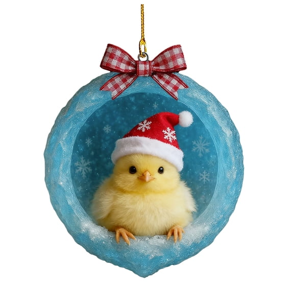 Forest Animal Acorn Ornaments Cozy Christmas Ice Cave Ornaments Xmas Tree Decor, Personalized Pine Cone Animal Decor, Woodland Snow Creature with Red Hat Ornament Gift for Animal Lovers (Yellow Duck)