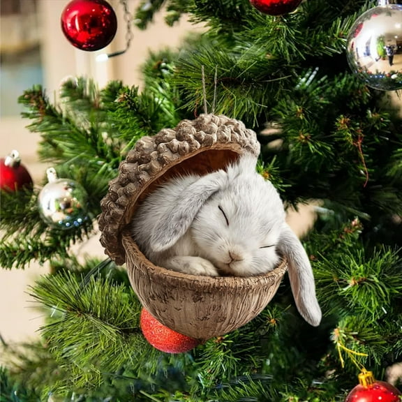 Forest Animal Acorn Ornaments Cozy Forest Animal Ornaments for Xmas Tree, Personalized Pine Cone Christmas Decoration, Woodland Creature Hanging Ornament Gift for Animal Lovers (Rabbit)