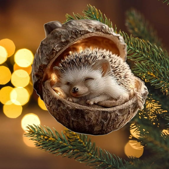 Forest Animal Acorn Ornaments, Cozy Forest Animal in Pine Cone Ornaments for Christmas Tree, Pine Cone Animals Decor Woodland Creature Collection Acrylic Pendants for Animals Lover (2Pcs Hedgehog)