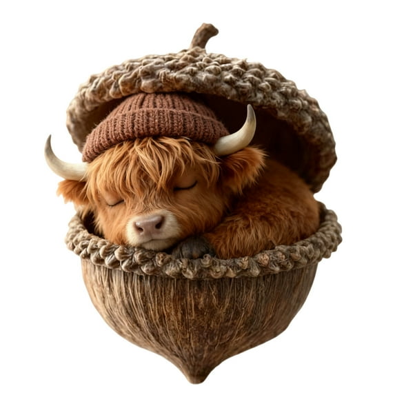 Forest Animal Acorn Ornaments Cozy Forest Christmas Decorations 2D Acrylic Rustic Animal Figurines Pine Cone Designs Holiday Home Decor with Highland Cow, 1PC