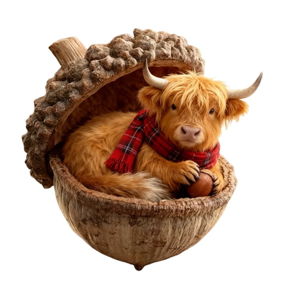 Forest Animal Acorn Ornaments Cozy Forest Christmas Decorations 2D Acrylic Rustic Animal Figurines Pine Cone Designs Holiday Home Decor with Highland Cow, 1PC