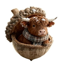 Forest Animal Acorn Ornaments Cozy Forest Christmas Decorations 2D Acrylic Rustic Animal Figurines Pine Cone Designs Holiday Home Decor with Highland Cow, 1PC