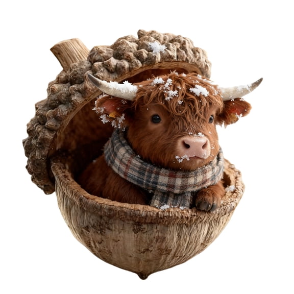 Forest Animal Acorn Ornaments Cozy Forest Christmas Decorations 2D Acrylic Rustic Animal Figurines Pine Cone Designs Holiday Home Decor with Highland Cow, 1PC