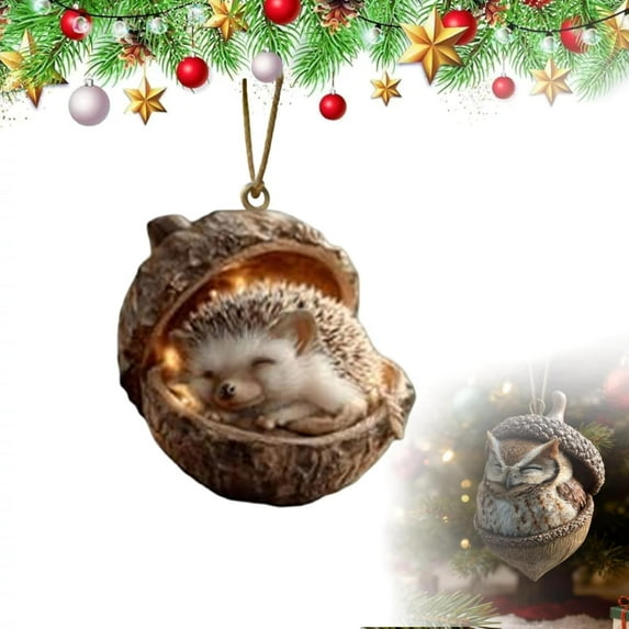 Forest Animal Acorn Ornaments,Cozy Forest Christmas Decorations,5pcs Acrylic Cute Forest Animal Christmas Trees Hanging Ornaments,Rustic Nature-Themed Home Decor, Animal Lovers Gift (Color-E)