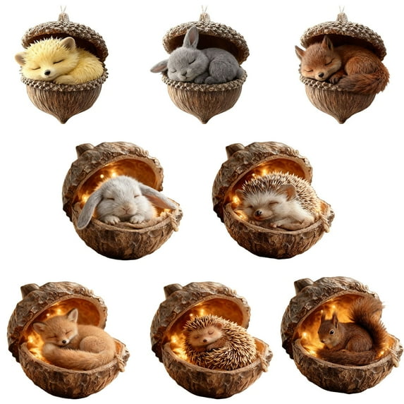 Forest Animal Acorn Ornaments – Cozy Forest Christmas Ornament,New Woodland Creatures Christmas Ornaments,2D Flat Acrylic Pine Cone Animal Decoration,Christmas Tree Decor,Car Mirror,Gifts