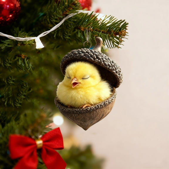 Forest Animal Acorn Ornaments – Cozy Forest Christmas Ornaments, 2025 New Pine Cone Decoration, Woodland Creature Figurine, 2D Acrylic Hanging Ornament Home Party Décor