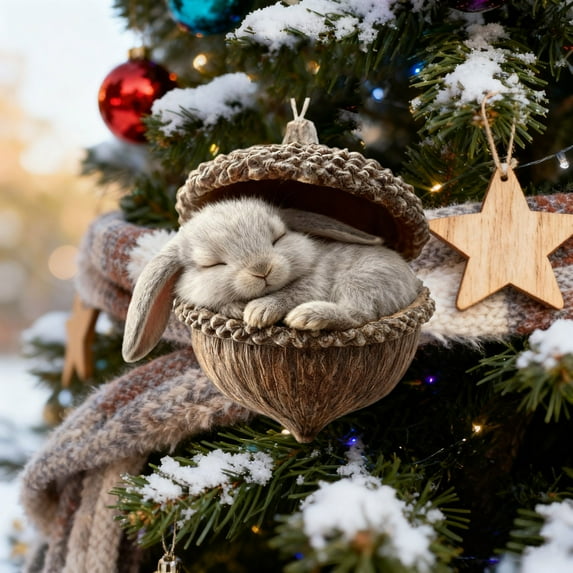 Forest Animal Acorn Ornaments – Cozy Forest Christmas Ornaments, 2025 New Pine Cone Decoration, Woodland Creature Figurine, 2D Acrylic Hanging Ornament Home Party Décor