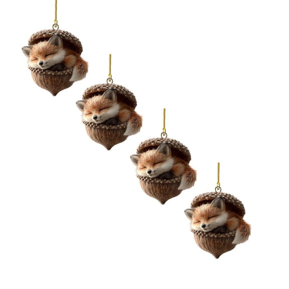 Forest Animal Acorn Ornaments – Cozy Forest Christmas Ornaments, 2026 New Pine Cone Animal Decoration, Woodland Creature Figurine, Acrylic Hanging Ornament Home Party Décor(4Pc)