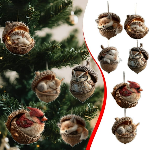 Forest Animal Acorn Ornaments Cozy Forest Christmas Ornaments, 2026 New Pine Cone Animal Decoration, Woodland Creature Hanging Ornament, Acrylic Hanging Ornament for Home Decor, E