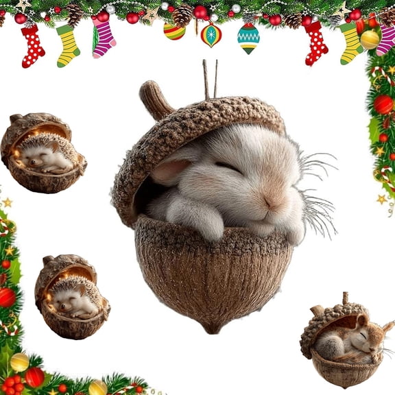 Forest Animal Acorn Ornaments ,Cozy Forest Christmas Ornaments, 2026 Pine Cone Animal Decoration, Woodland Creature Figurine, Acrylic Hanging Ornament Rustic Nature-Themed Home Decor