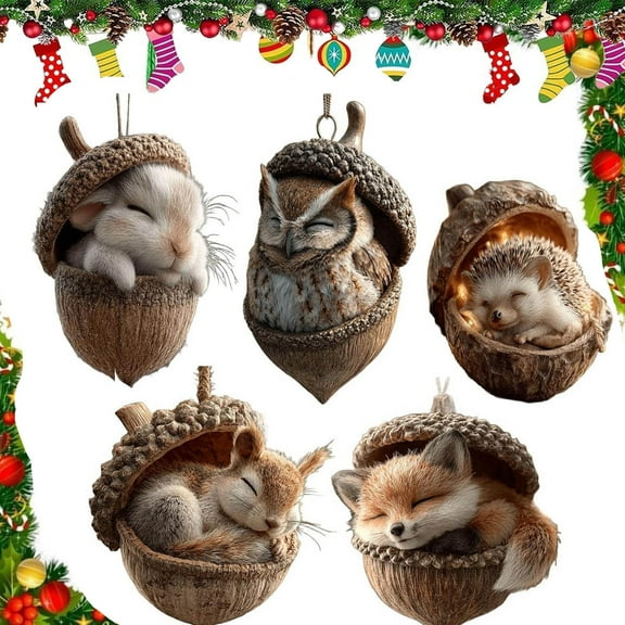 Forest Animal Acorn Ornaments ,Cozy Forest Christmas Ornaments, 2026 Pine Cone Animal Decoration, Woodland Creature Figurine, Acrylic Hanging Ornament Rustic Nature-Themed Home Decor
