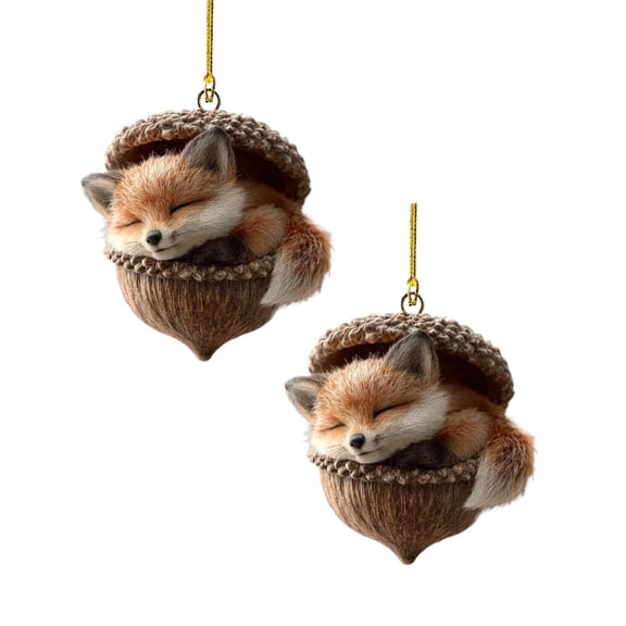 Forest Animal Acorn Ornaments–Cozy Forest Christmas Ornaments,2Pcs Acrylic Cute Forest Animal Christmas Trees Hanging Decorations,Rustic Nature-Themed Home Decor, Animal Lovers Gift