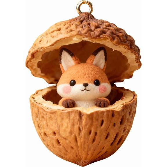 Forest Animal Acorn 2D Cartoon Ornaments Charm Forest Christmas Tree Decor, Personalized Pine Cone Animal Acrylic Flat Woodland Creature Hanging Decoration Gifts for Animal Lovers (Fox)