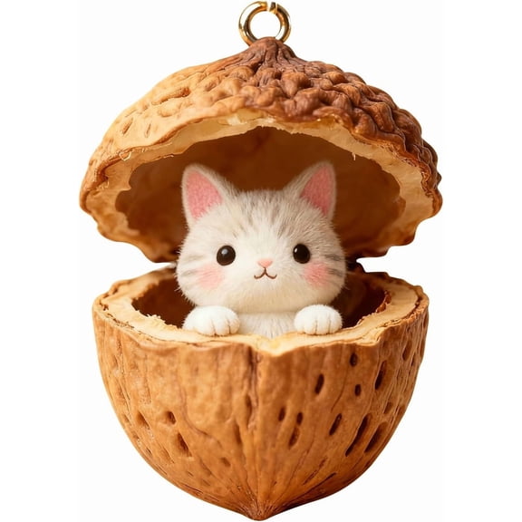 Forest Animal Acorn 2D Cartoon Ornaments Charm Forest Christmas Tree Decor, Personalized Pine Cone Animal Acrylic Flat Woodland Creature Hanging Decoration Gifts for Animal Lovers (Cat)