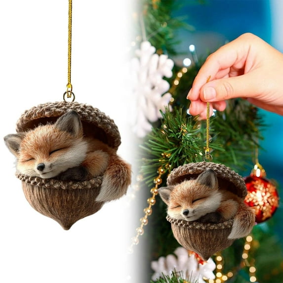 Forest Animal Acorn Ornaments ,Cozy Forest Christmas Ornaments, New Pine Cone Animal Decoration, Woodland Creature Figurine, Acrylic Hanging Ornament Rustic Nature-Themed Home Decor,1PC
