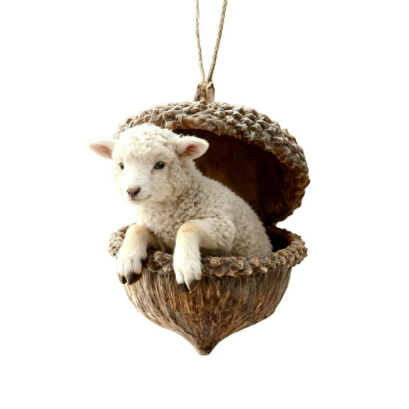 Forest Animal Acorn Ornaments – Cozy Forest Christmas Ornaments, Pine Cone Animal Decoration, Woodland Creature Figurine, Acrylic Hanging Ornament Home Party Décor (1Pc) C