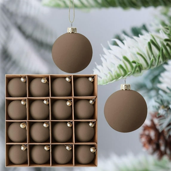Christmas Decorations,16 Pcs Velvet Christmas Balls Flocked Christmas Tree Ball Ornaments Plastic Balls Xmas Decorative Hanging Ornaments 2.4 Inch