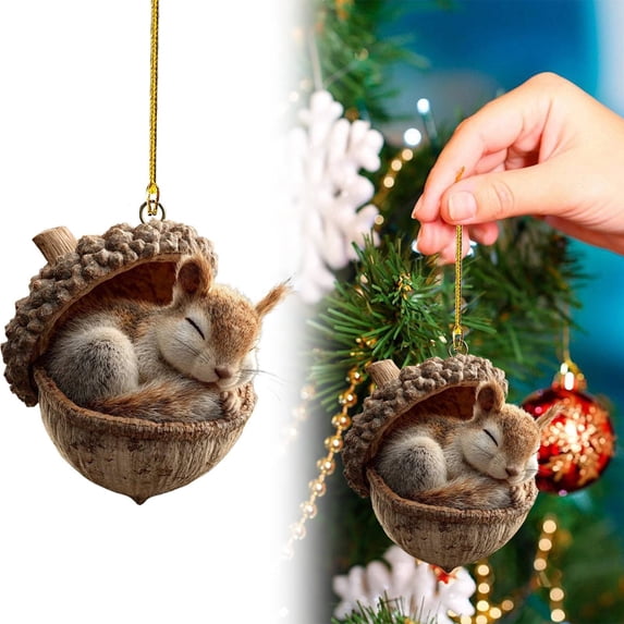 Forest Animal Acorn Ornaments,Cozy Forest Christmas Ornaments,Pine Cone Decoration,Woodland Creature Figurine,2D Flat Acrylic Hanging Ornament for Christmas Tree Car Window Decor Party Holiday Gift