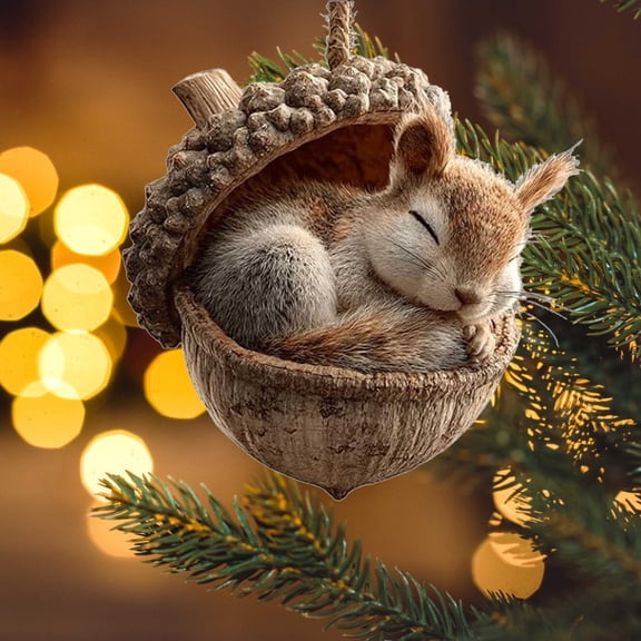 Forest Animal Acorn Ornaments Cozy Forest Christmas Ornaments Xmas Tree Decor, 2D Personalized Pine Cone Animal Decor, Acrylic Flat Woodland Creature Hanging Decor Gift for Animal Lovers (Squirrel)