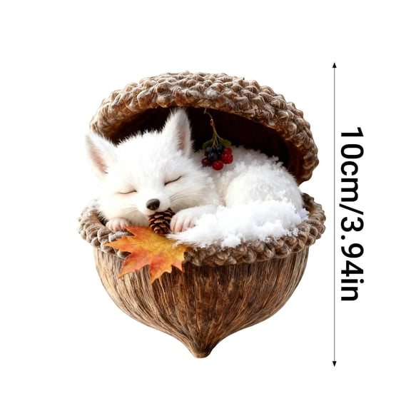 Forest Animal Acorn 2D Ornaments Personalized Forest Christmas Ornaments Pine Cone Animal with Maple Leaf, Woodland Snow Creature Hanging Acrylic Flat Ornaments, Animal Lovers (White Fox)