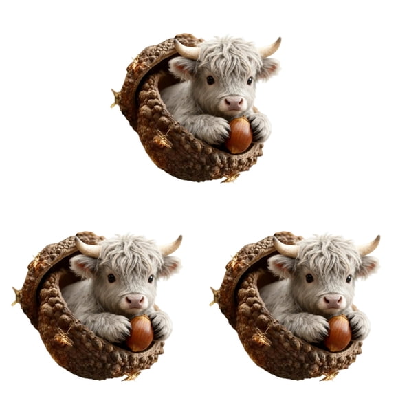 Forest Animal Acorn Ornaments Cozy Forest Christmas Tree Decorations 2D Acrylic Rustic Animal Figurines Inside Acorns Holiday Winter Home Decor with Highland Cow Design, 3PCS