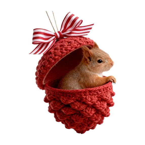 Forest Animal Acorn Ornaments, Cozy Forest Woodland Creature Acrylic Hanging Ornaments for Christmas Tree, Pine Cone Animal Decor, Squirrel Christmas Ornaments, Home Party Décor