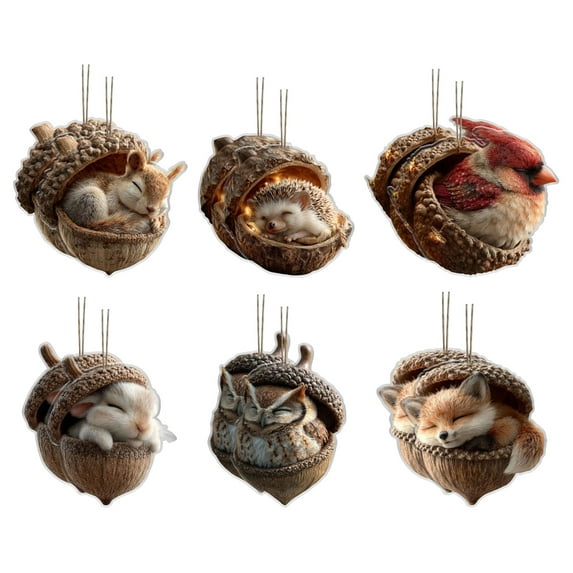 Forest Animal Acorn Ornaments –Cute Forest Animal Christmas Ornaments, Woodland Animal Creature Hanging Ornament,Acrylic Hanging Ornament for Home Decor,12PCS（2D Flat）