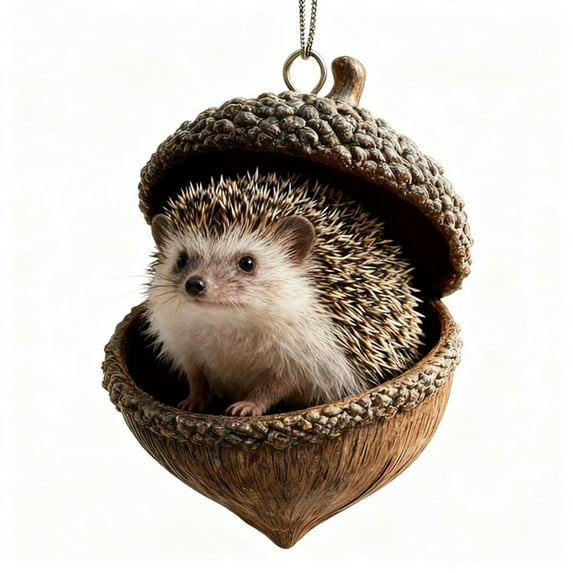 Forest Animal Acorn Ornaments, New Cozy Forest Christmas Ornaments, Pine Cone Animal Decoration, Woodland Creature Hanging Ornament, Acrylic Hanging Ornament for Home Decor (1PC, Hedgehog)