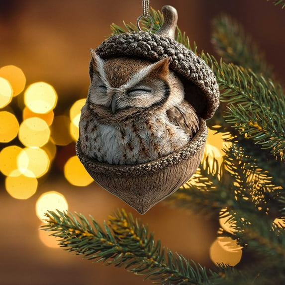 Forest Animal Acorn Ornaments Pinecone Decor Hanging 2D Flat Acrylic Pendant for Christmas Tree, Animals Themed Party Favors, Pet Lovers Gift