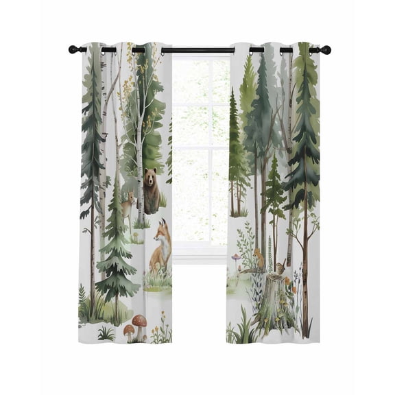 Forest Animal Blackout Curtains 96 Inch Length Woodland Bear Fox Deer Watercolors Tree Thermal Insulated Window Curtain Window Drapes 2 Panels for Bedroom Living Room 52"Wx96"L
