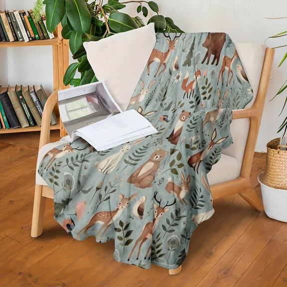 Forest Animal Blanket - 50x60 Inches Cute Deer, Bear, Fox, and Bird Design, Soft, Comfortable, and Lightweight, Perfect for Living Room Home Country Spring Decor and Women's Gifts