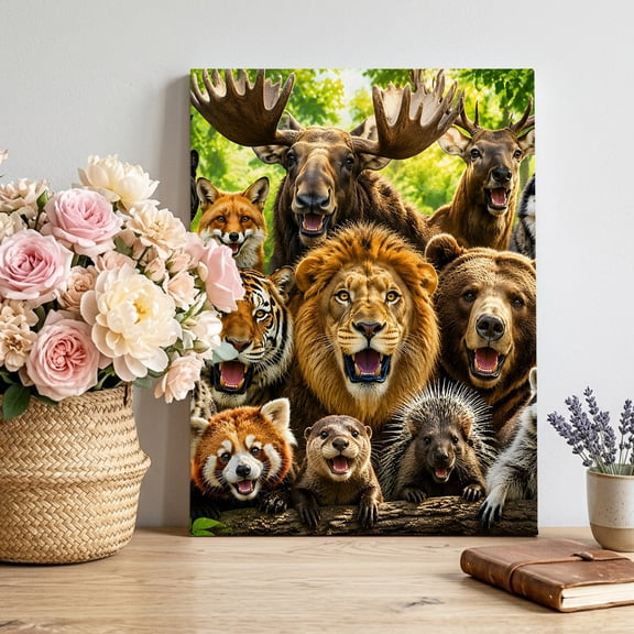 Forest Animal Canvas Wall Art for Living Room, Moose Bear Tiger Raccoon Fox Lion Wolf Poster Print Painting for Bedroom Office Home Decoration Wall Pictures Prepare To Hang 12"x18"