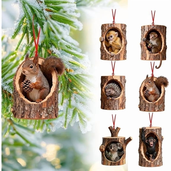 Forest Animal Christmas Ornament, Woodland Christmas Ornaments, Woodland Ornaments for Christmas Tree, Squirrel Acrylic Hanging Ornament for Home Decor