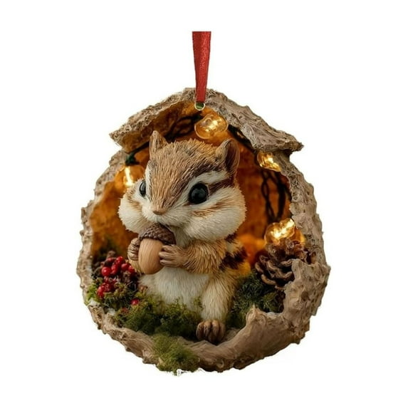Forest Animal Christmas Ornament, Woodland Ornaments, Woodland Ornaments for Christmas Tree, Squirrel Acrylic Hanging Ornament for Home Decor
