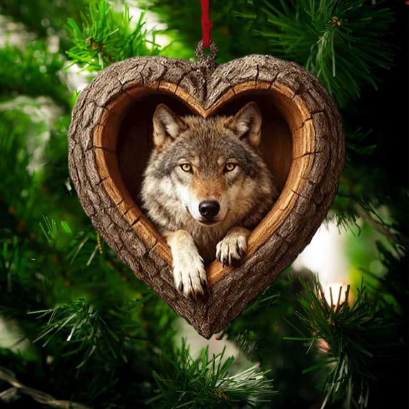 Forest Animal Christmas Ornaments,Christmas Ornament 2026,Funny Forest Animal Ornaments for Christmas Tree,Heart-Shaped Ornaments Hanging for Animal Lover&Home Decor Holiday Party(Wolf)
