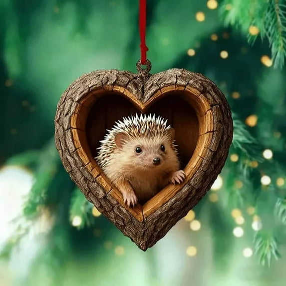 Forest Animal Christmas Ornaments Cozy Christmas Tree Wildlife Ornaments 2025 New, Acrylic Hanging Woodland Creature Figurine, Love Shaped Animal Decorations for Xmas Home Décor
