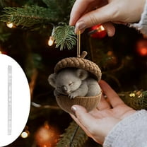 Forest Animal Christmas Ornaments Set Sleeping Fox Bear Owl Bunny Hedgehog Mushroom House Decor for Tree Home Holiday(A)