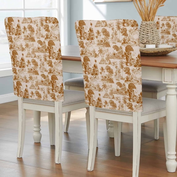 Forest Animal Dining Chair Back Cover Only, Vintage Forest Elephant Lion Animal Orange Set of 8 Chair Back Covers, Removable Washable for Dining Room, Banquet & Holiday Decoration