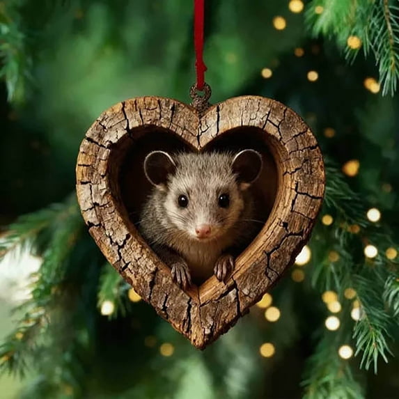 Forest Animal Ornament Woodland Heart Creature Christmas Tree Decorations Pine Cone Animal Flat Acrylic Ornament Rustic Forest Hanging Decor for Holiday Home Winter Party Gift