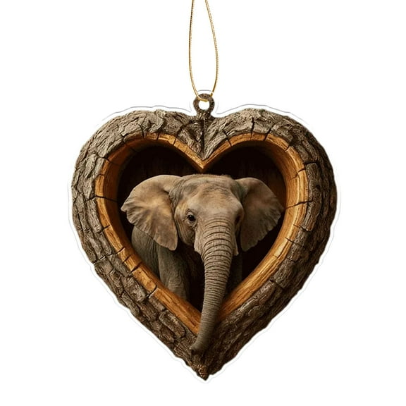 Forest Animal Ornaments, 1 Pc 2D Woodland Heart Creature Decorations, 2026 Pine Cone Animal Acrylic Ornaments Rustic Forest Hanging Decor for Holiday Home Winter Party Gifts, 3.14 Inch,Elephant