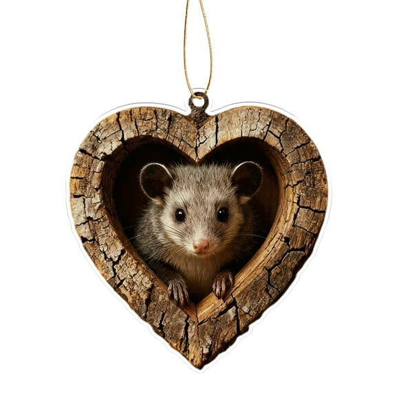 Forest Animal Ornaments, 1 Pc 2D Woodland Heart Creature Decorations, 2026 Pine Cone Animal Acrylic Ornaments Rustic Forest Hanging Decor for Holiday Home Winter Party Gifts, 3.14 Inch,Mouse