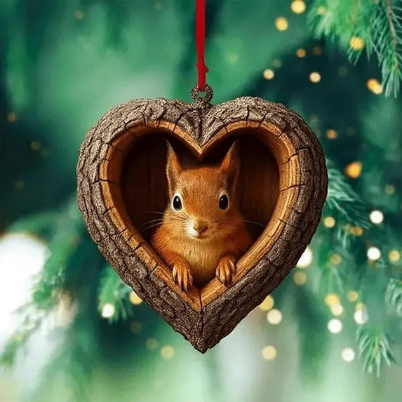 Forest Animal Ornaments Woodland Heart Creature Christmas Tree Decorations 2026 Pine Cone Animal Acrylic Ornaments Rustic Forest Hanging Decor for Holiday Home Winter Party Gifts, 2D