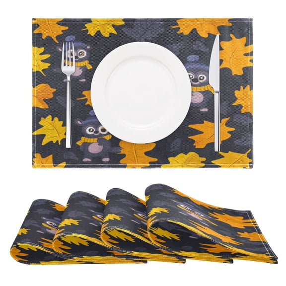 Forest Animal Pattern Reversible Placemat Set of 4 Non Slip Coffee Mats 18x12 Inch for Dining, Kitchen, Coffee