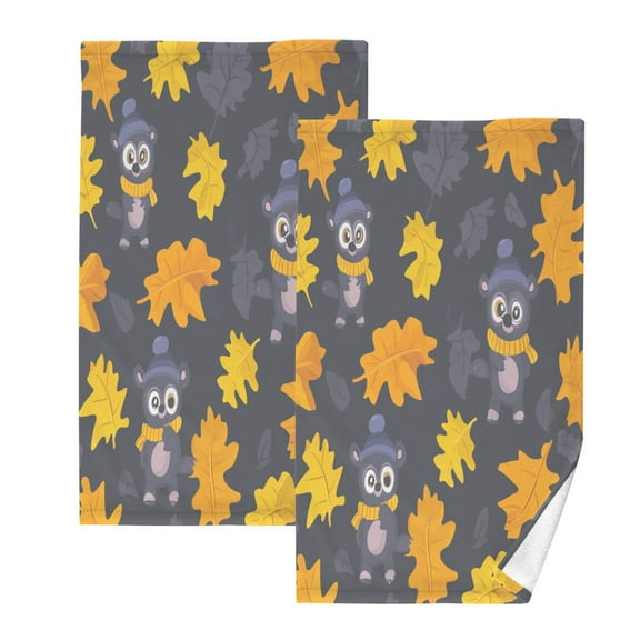 Forest Animal Pattern Set of 2 Pure Cotton Towels, 16'' x 28'', Highly Absorbent and Soft