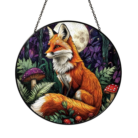 Forest Animal Stained Glass Sun Catcher, Fox Design Window Hanging ...